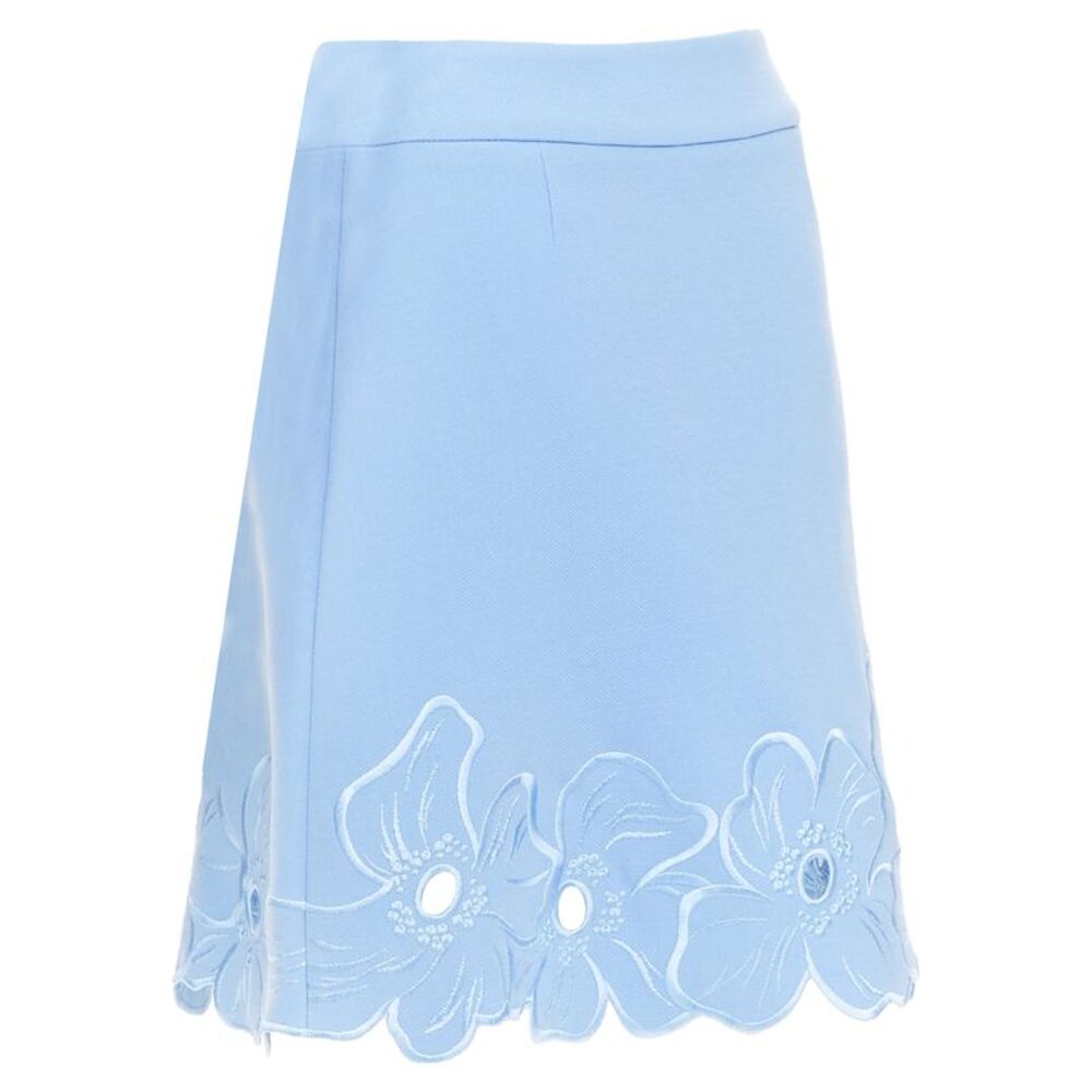 CHRISTIAN DIOR powder blue wool crepe floral cutout embroidered hem skirt FR38 M - Picture 5 of 9